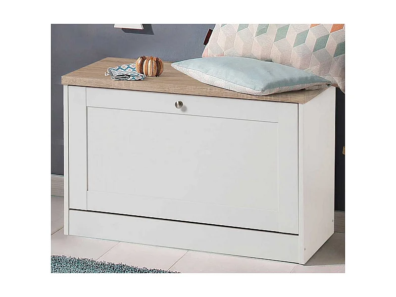 Garderobenbank in Weiß und Sonoma Eiche Schuhklappe