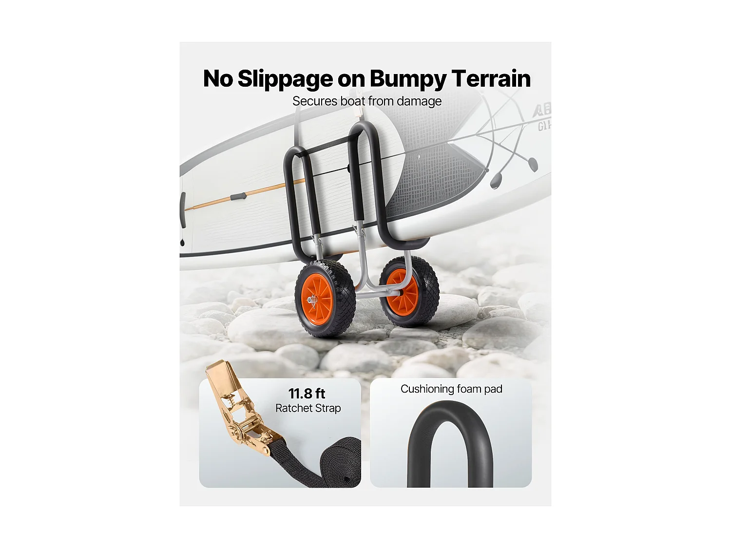 Chariot de Kayak SucceBuy, Capacité de Charge 68 kg, Chariot de Transport Paddle Pliable Compact, avec Pneus en Caoutchouc Plein 25,4 cm, Pied de Support
