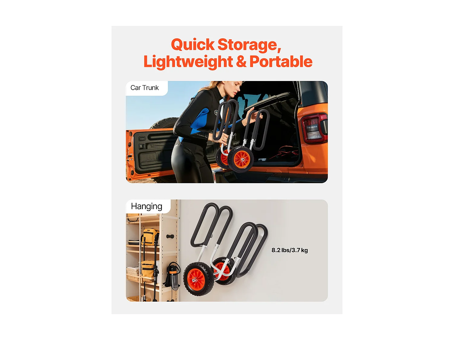 Chariot de Kayak SucceBuy, Capacité de Charge 68 kg, Chariot de Transport Paddle Pliable Compact, avec Pneus en Caoutchouc Plein 25,4 cm, Pied de Support