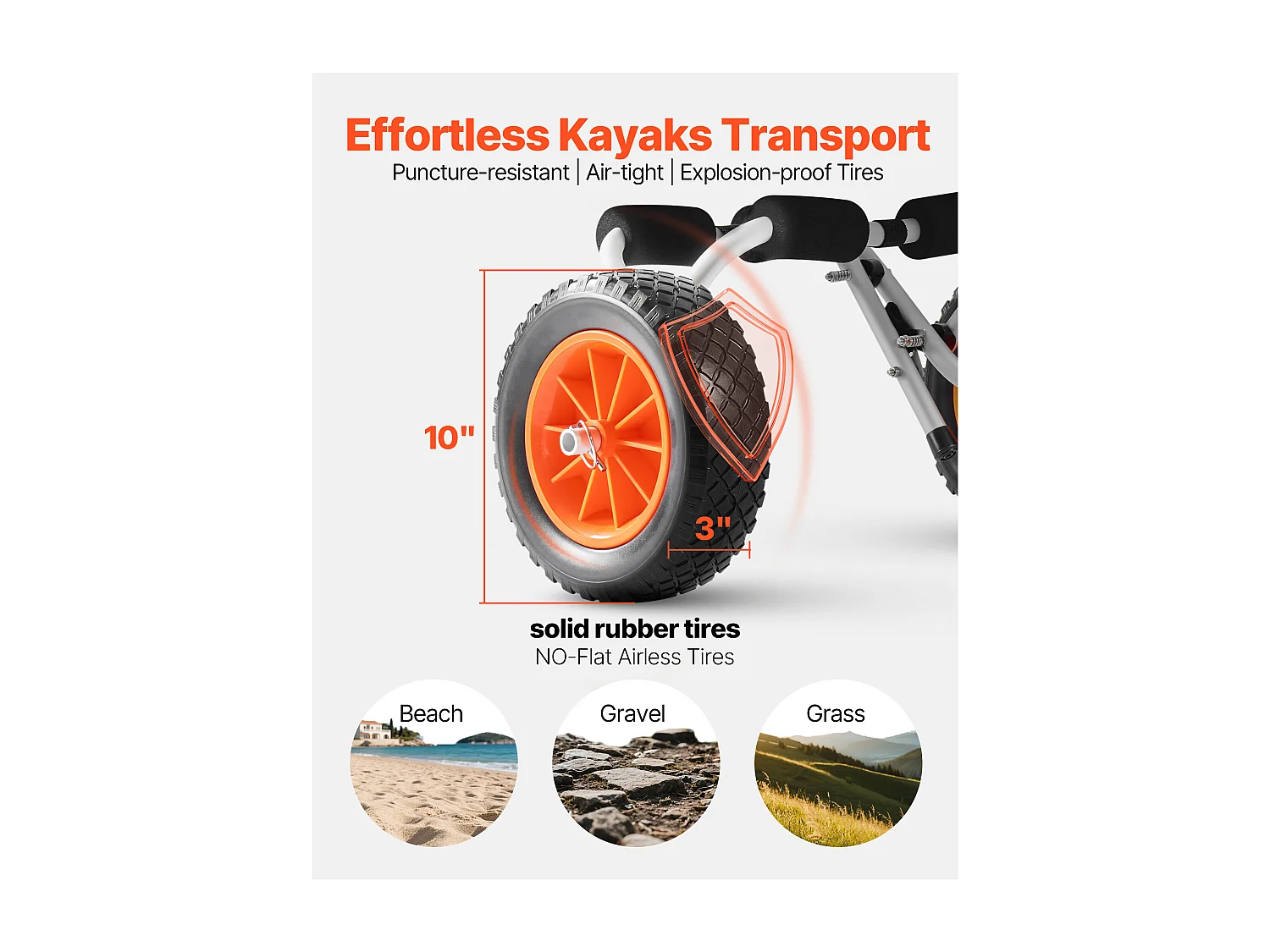 Kayakkar SucceBuy, Laadvermogen 90 kg, Paddle Transportkar Inklapbaar Compact, met Volle Rubber Banden 25,4 cm, Steunpoot