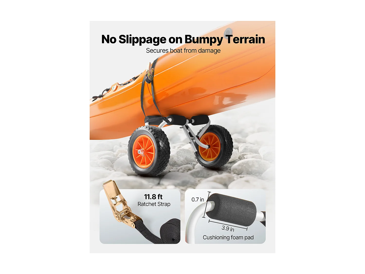 Kayakkar SucceBuy, Laadvermogen 90 kg, Paddle Transportkar Inklapbaar Compact, met Volle Rubber Banden 25,4 cm, Steunpoot