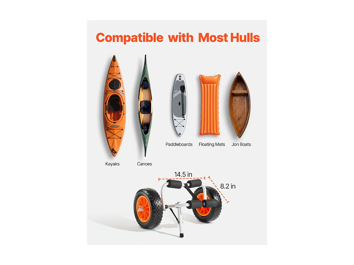 Kayakkar SucceBuy, Laadvermogen 90 kg, Paddle Transportkar Inklapbaar Compact, met Volle Rubber Banden 25,4 cm, Steunpoot