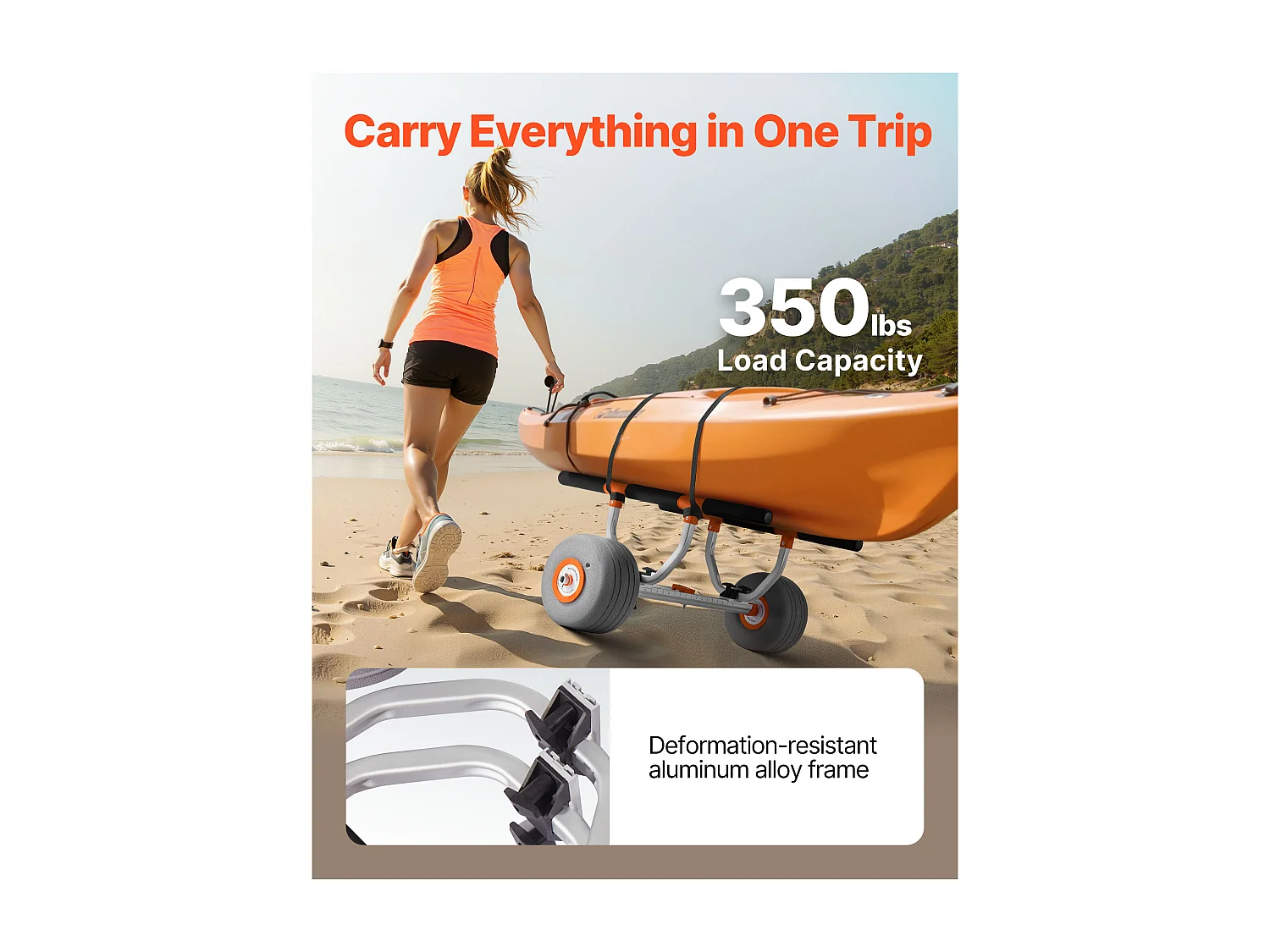 Chariot de Kayak SucceBuy, Capacité de Charge 158 kg, Chariot de Transport Paddle Pliable Compact, avec Pneus Gonflables en Polyuréthane 30,5 cm