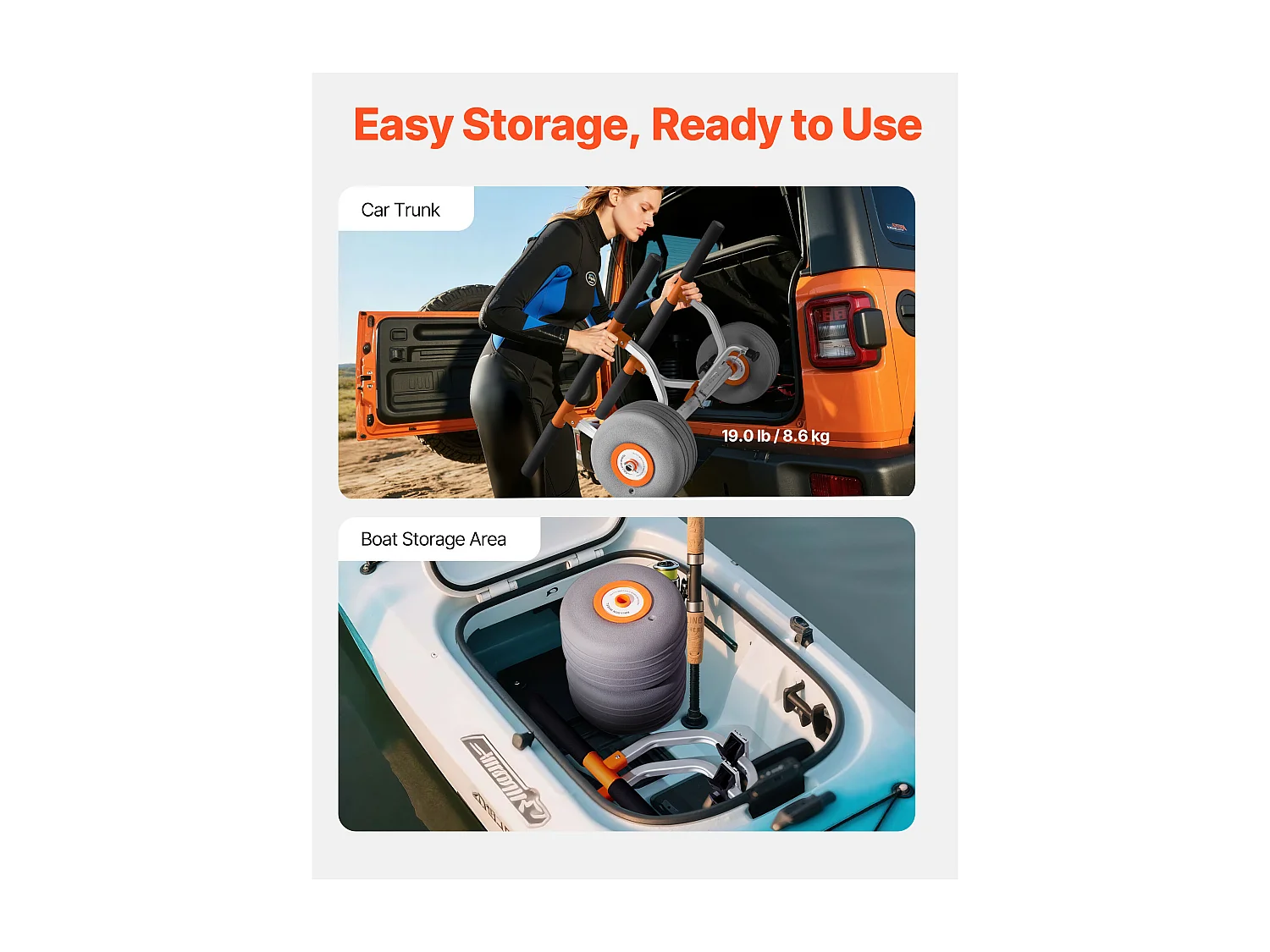 Chariot de Kayak SucceBuy, Capacité de Charge 158 kg, Chariot de Transport Paddle Pliable Compact, avec Pneus Gonflables en Polyuréthane 30,5 cm