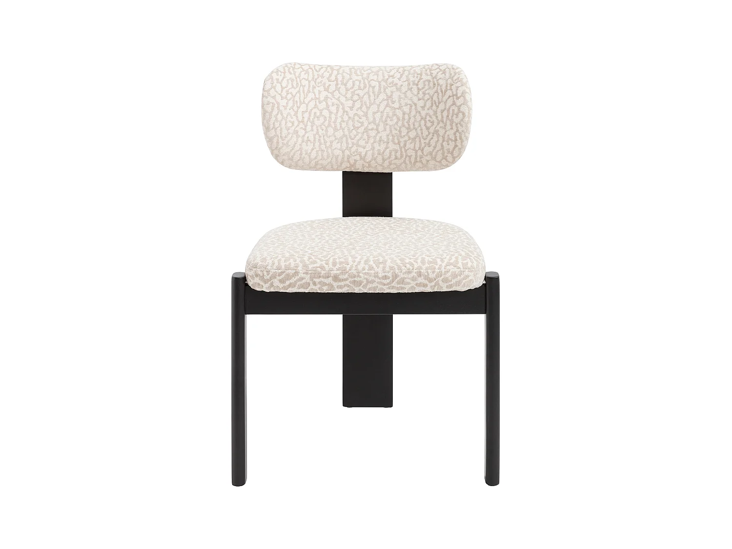 Juego de 6 sillas de tela texturizada bicolor y madera de hevea negra - Crema y beige - WILANA