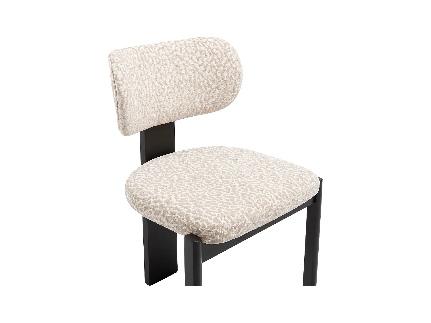 Juego de 6 sillas de tela texturizada bicolor y madera de hevea negra - Crema y beige - WILANA