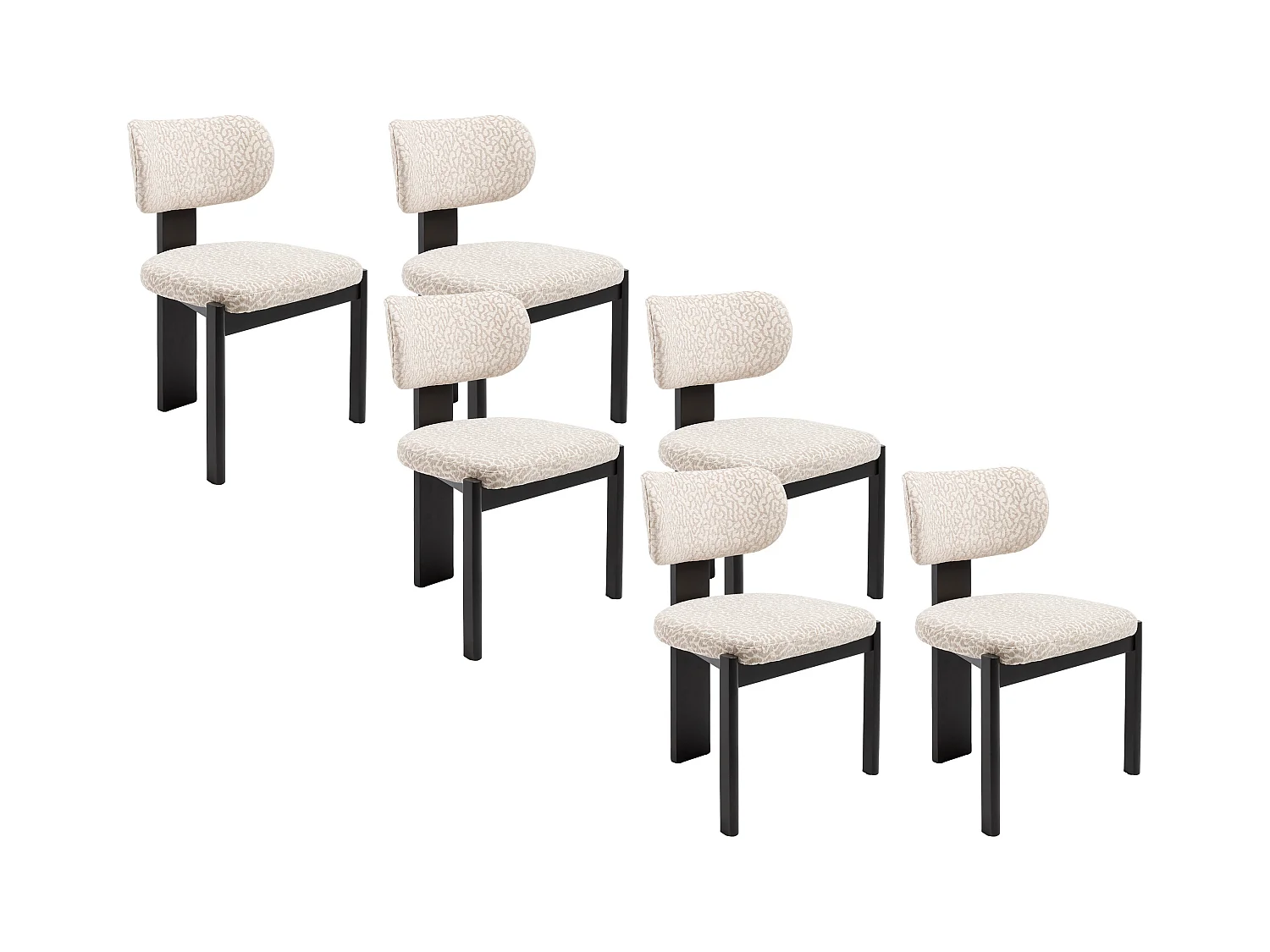 Sæt med 6 stole i tofarvet struktureret stof og sort gummitræ - Cremehvid og beige - WILANA