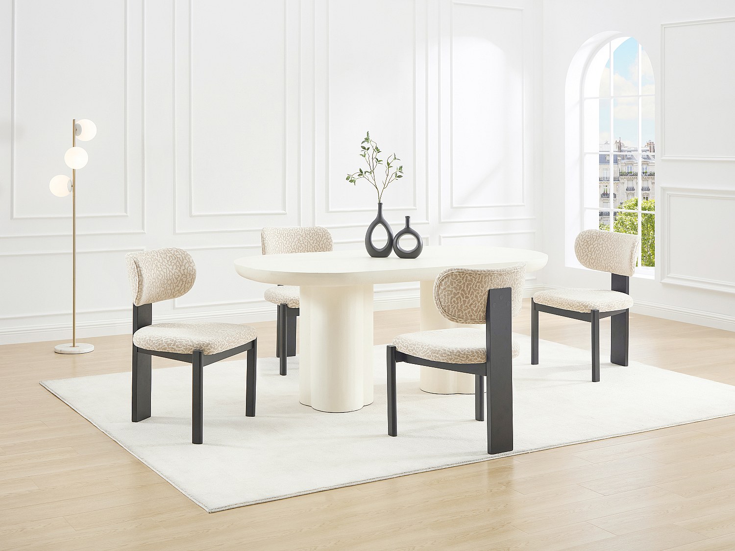 Stuhl 6er-Set - Strukturstoff Bicolor & Kautschukholz schwarz - Creme & Bei günstig online kaufen