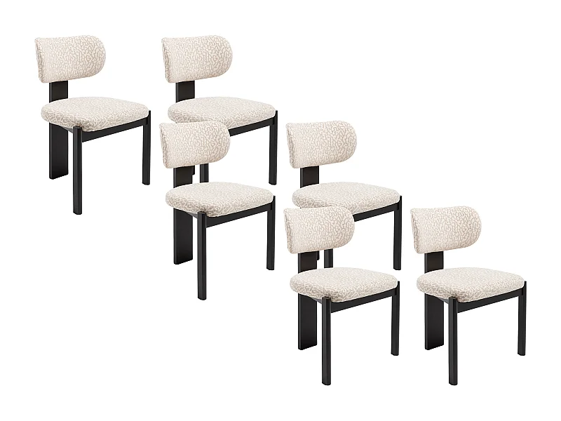 Set di 6 sedie in tessuto testurizzato bicolore e legno di hevea nero - Crema e beige - WILANA
