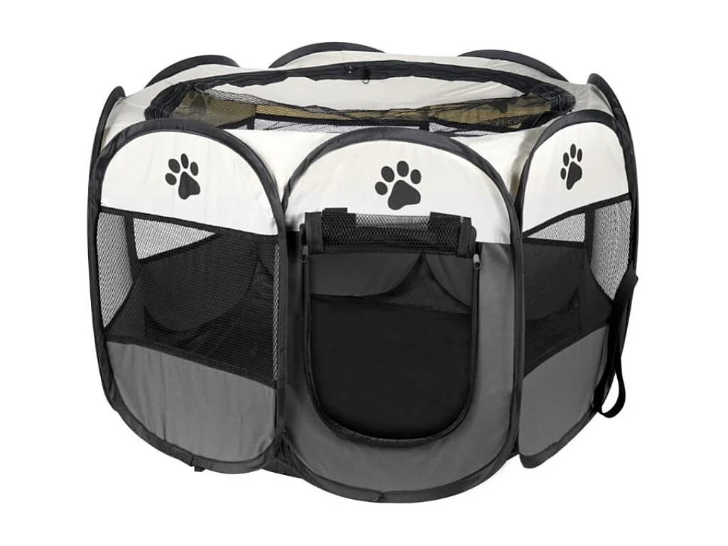 Valora Faltbarer Laufstall für Hunde und Katzen, Grau, mit Netzwänden