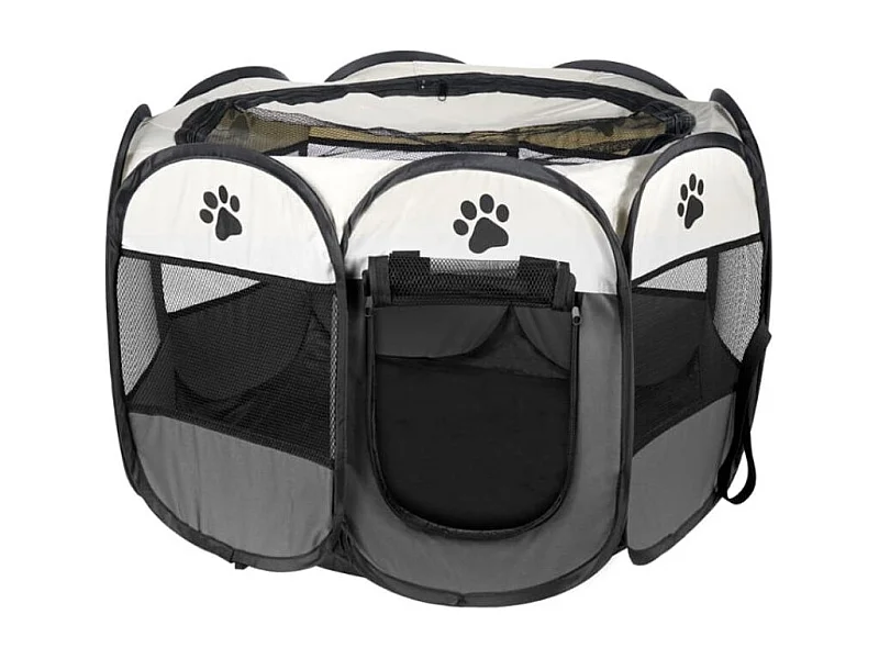 Valora Faltbarer Laufstall für Hunde und Katzen, Grau, mit Netzwänden