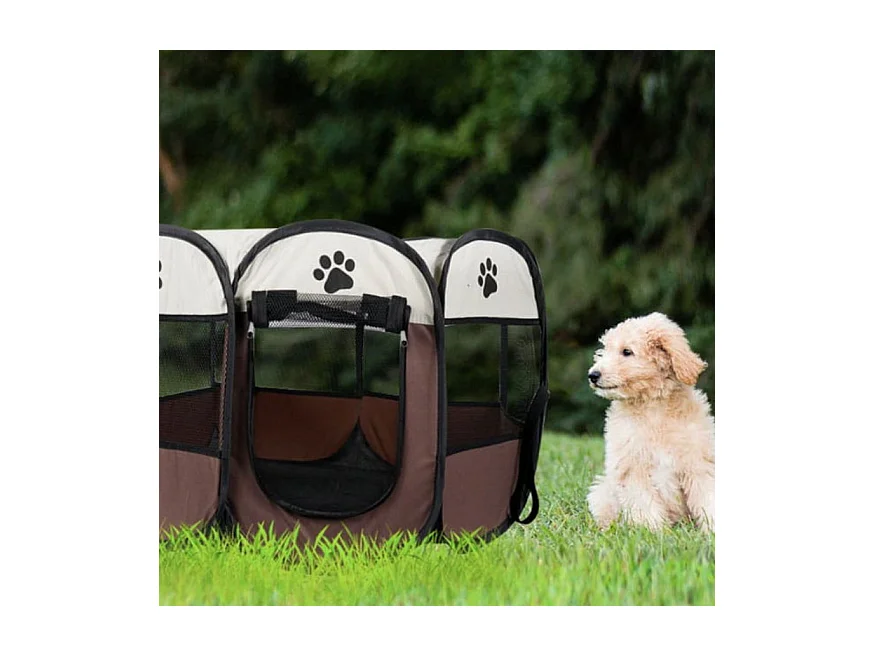 Parc pliable pour chiens et chats Valora Marron et léger avec parois en filet