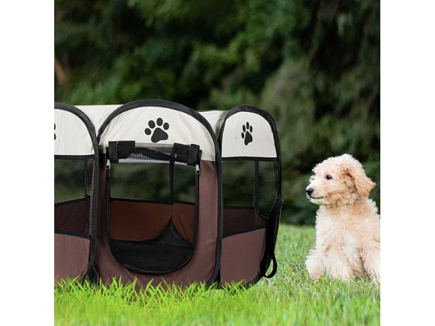 Parc pliable pour chiens et chats Valora Marron et léger avec parois en filet