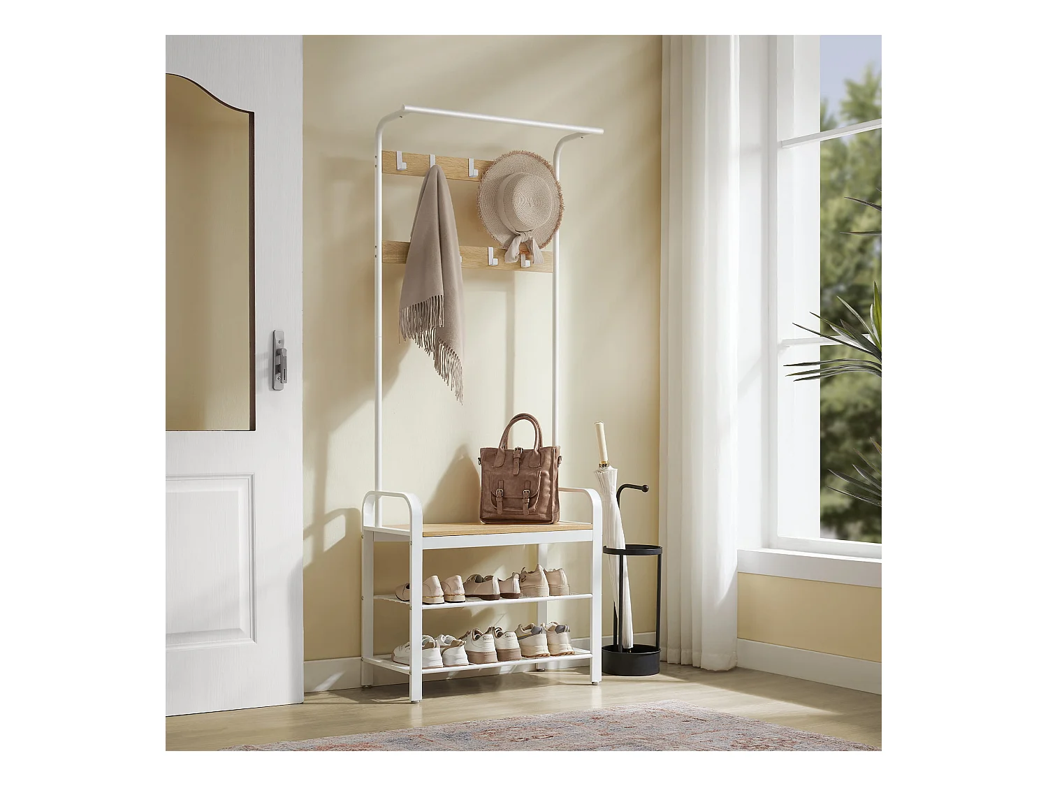 Cintre à vêtements Valora – Chêne Sonoma avec cadre blanc