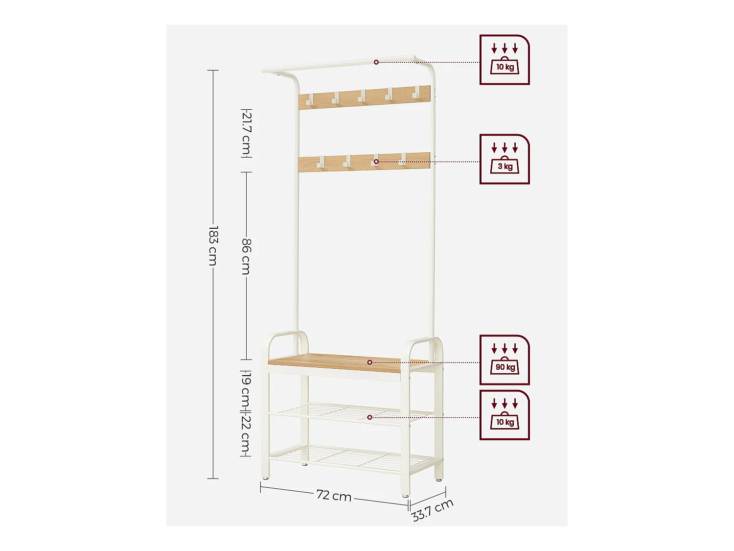 Cintre à vêtements Valora – Chêne Sonoma avec cadre blanc