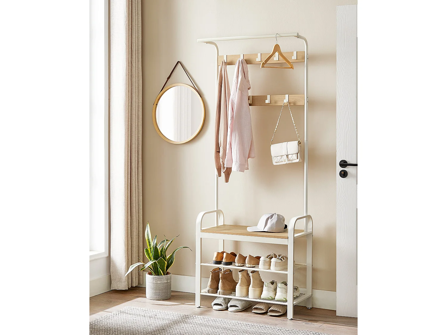 Cintre à vêtements Valora – Chêne Sonoma avec cadre blanc