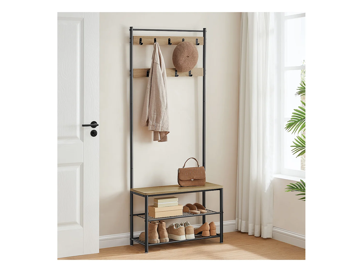 Cintre à vêtements Valora – Organiseur de couloir moderne en chêne Sonoma