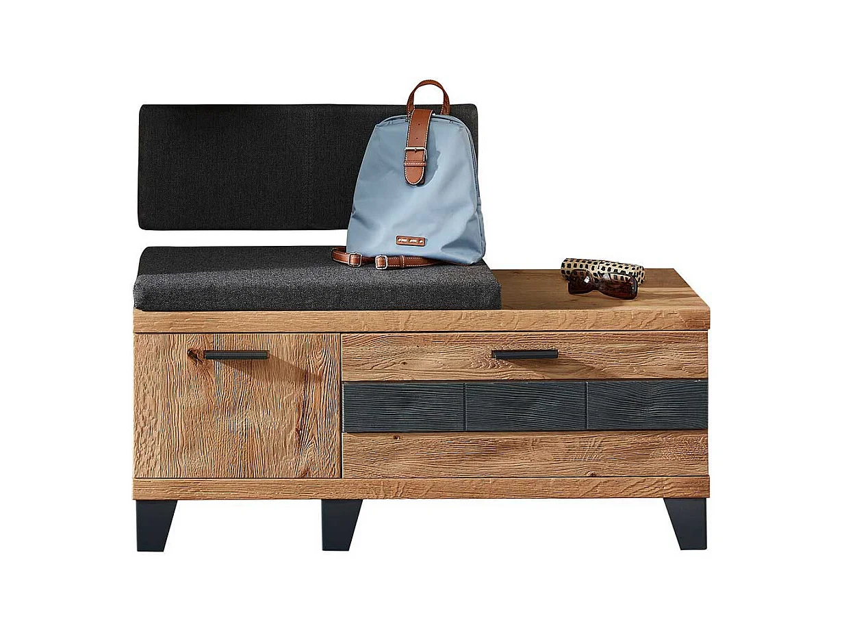 Garderobe Sitzbank in Wildeiche teilmassiv mit Polster