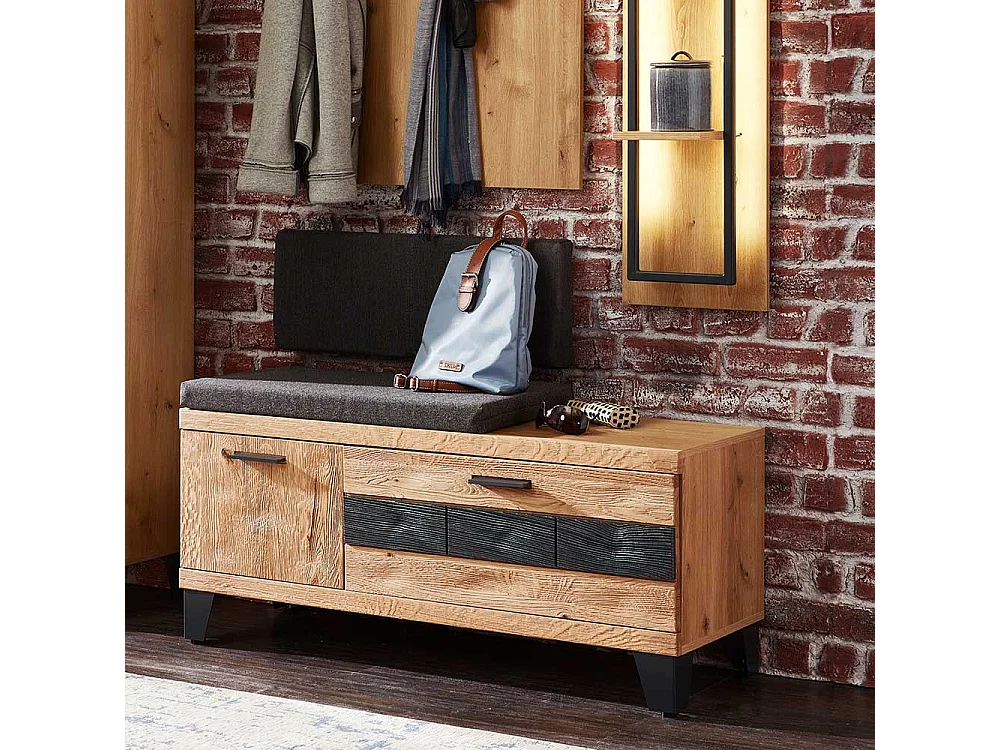 Garderobe Sitzbank in Wildeiche teilmassiv mit Polster