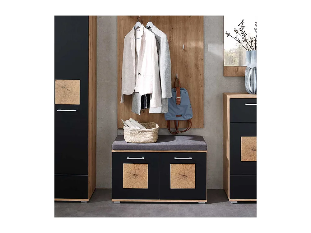 Schuhbank Garderobe modern in Wildeichefarben Schwarz
