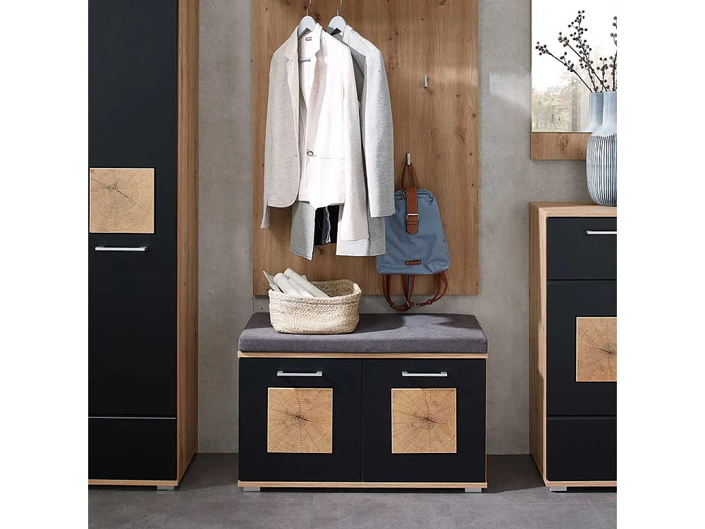 Schuhbank Garderobe modern in Wildeichefarben Schwarz