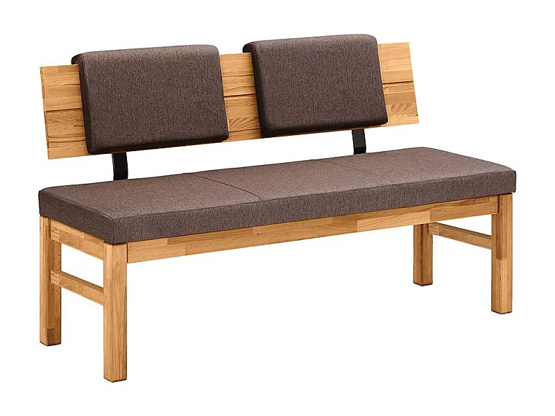 Esszimmerbank Wildeiche mit Webstoff Bezug braun Rückenlehne