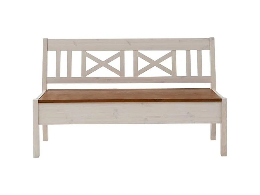 Stauraumbank in Weiß Bernsteinfarben Kiefer massiv