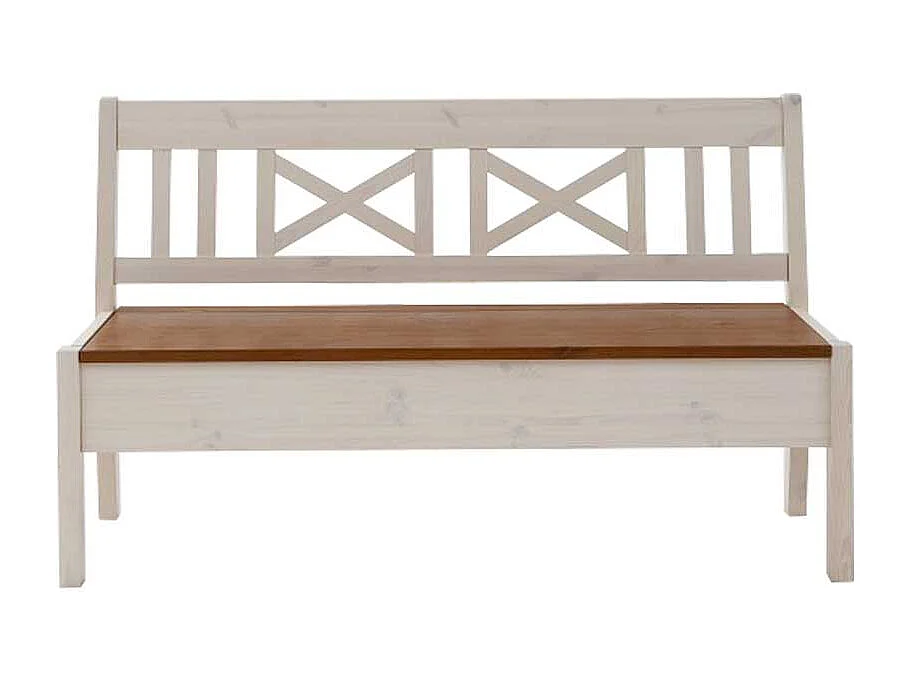 Stauraumbank in Weiß Bernsteinfarben Kiefer massiv