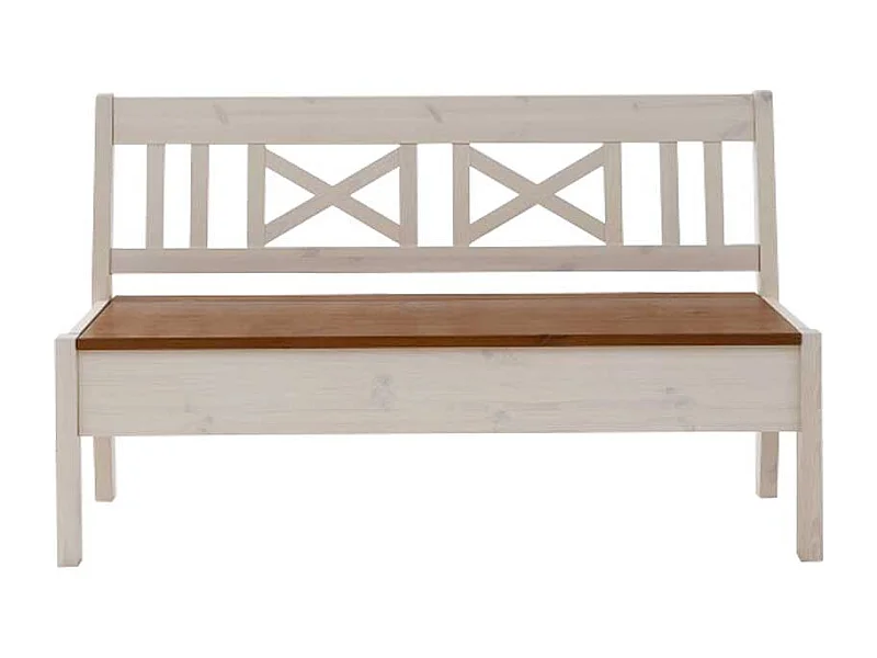 Stauraumbank in Weiß Bernsteinfarben Kiefer massiv