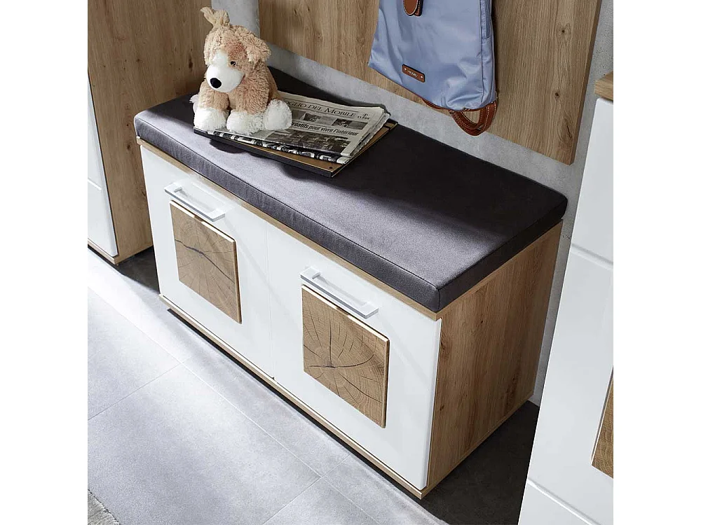 Schuhbank Garderobe modern in Wildeichefarben Weiß