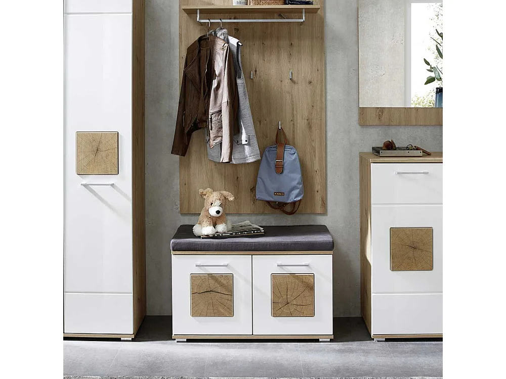 Schuhbank Garderobe modern in Wildeichefarben Weiß