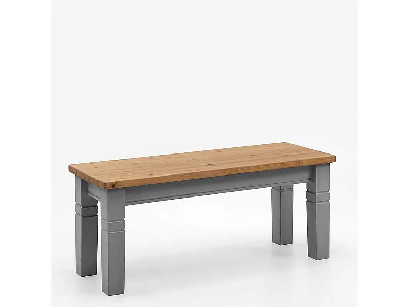 Massivholz Bank ohne Lehne in Grau und Kiefer Laugenfarben Landhausstil