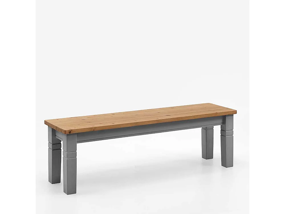 Massivholz Bank ohne Lehne in Grau und Kiefer Laugenfarben Landhausstil