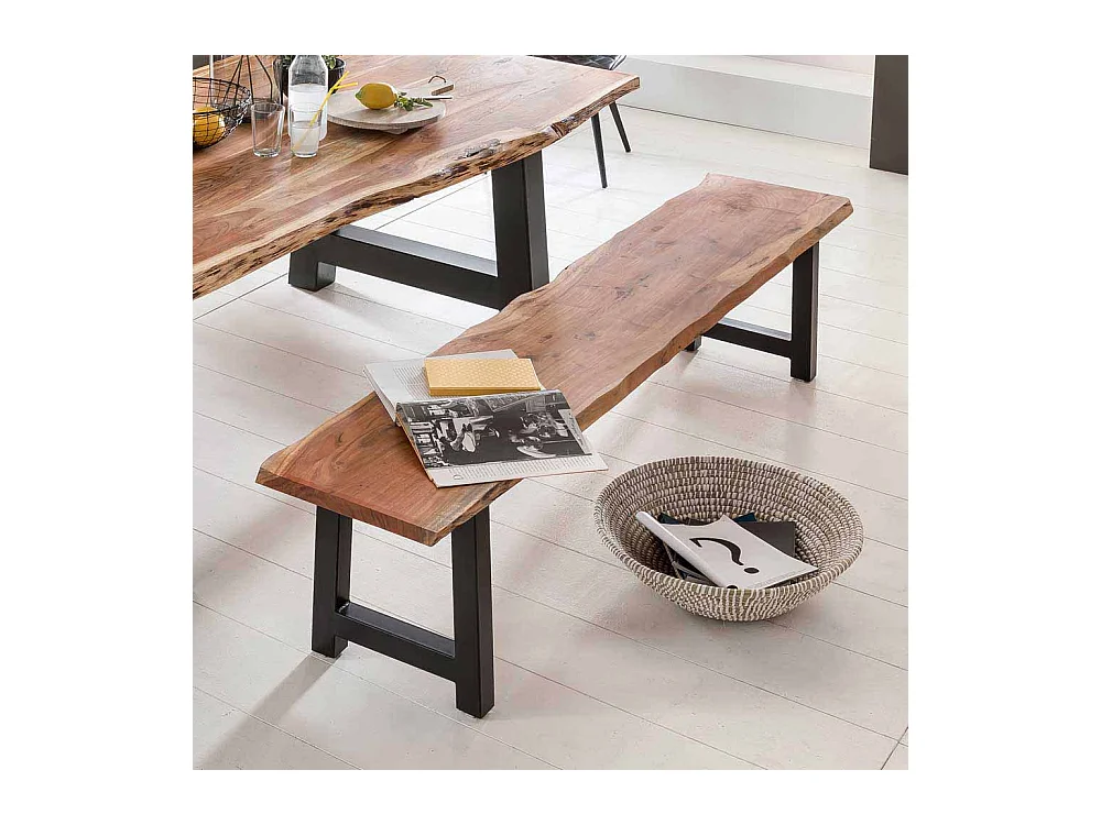 Essbank mit Baumkante Akazie Massivholz