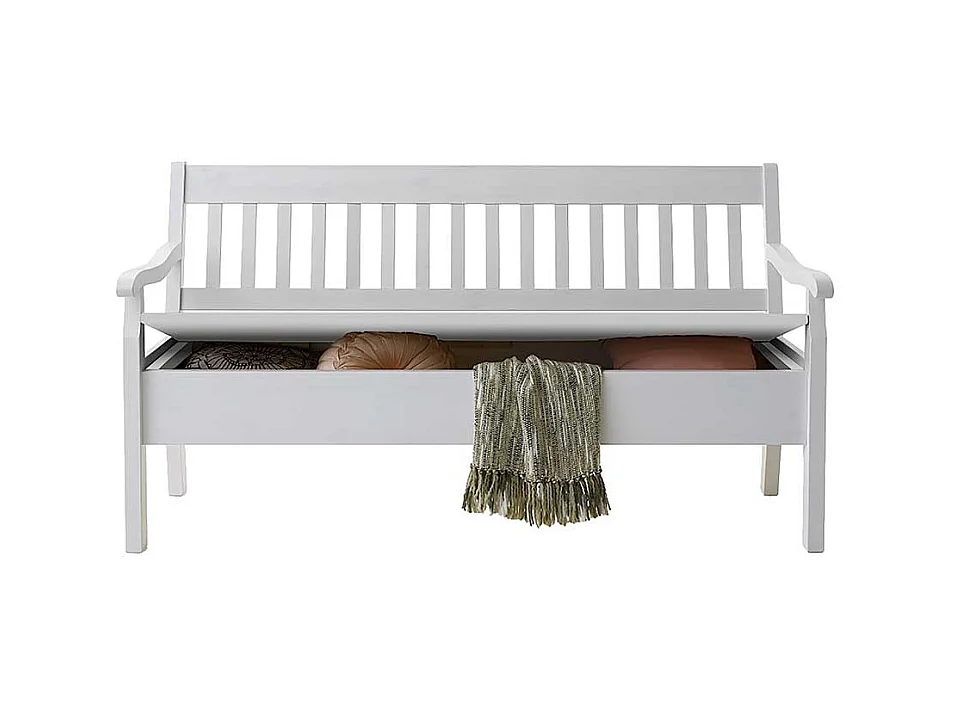 Massivholzbank in Weiß Stauraum