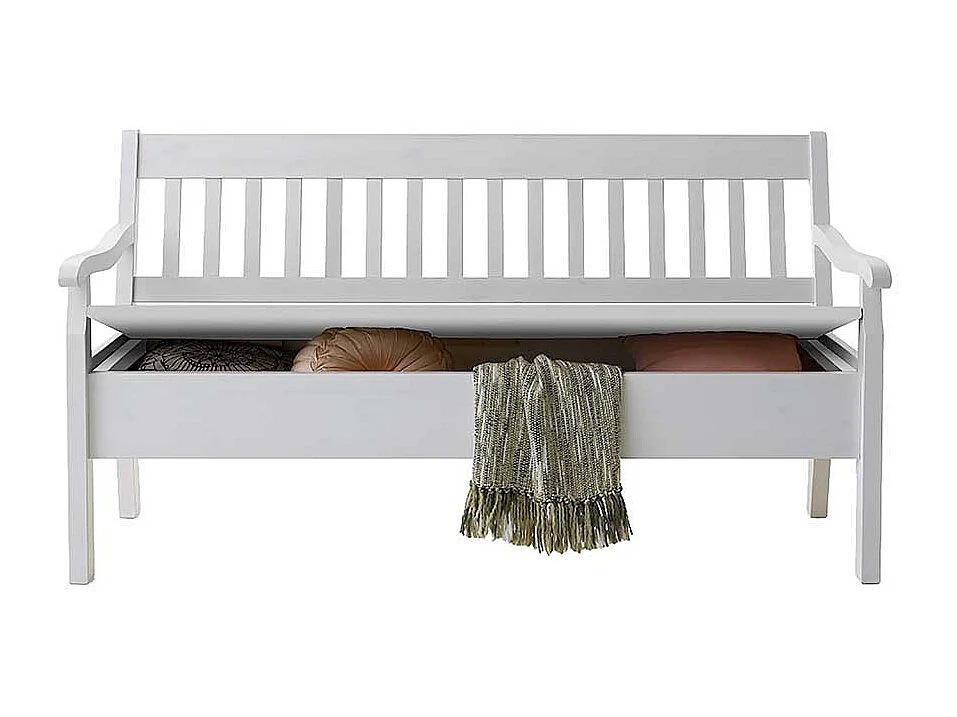 Massivholzbank in Weiß Stauraum