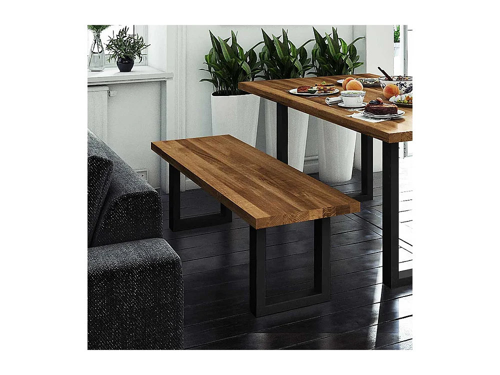 Esszimmerbank aus Wildeiche Massivholz Stahl