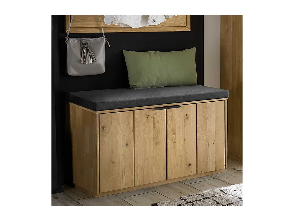 Garderobe Sitzbank in Wildeiche Bianco massiv 80 cm breit