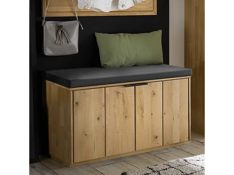 Garderobe Sitzbank in Wildeiche Bianco massiv 80 cm breit