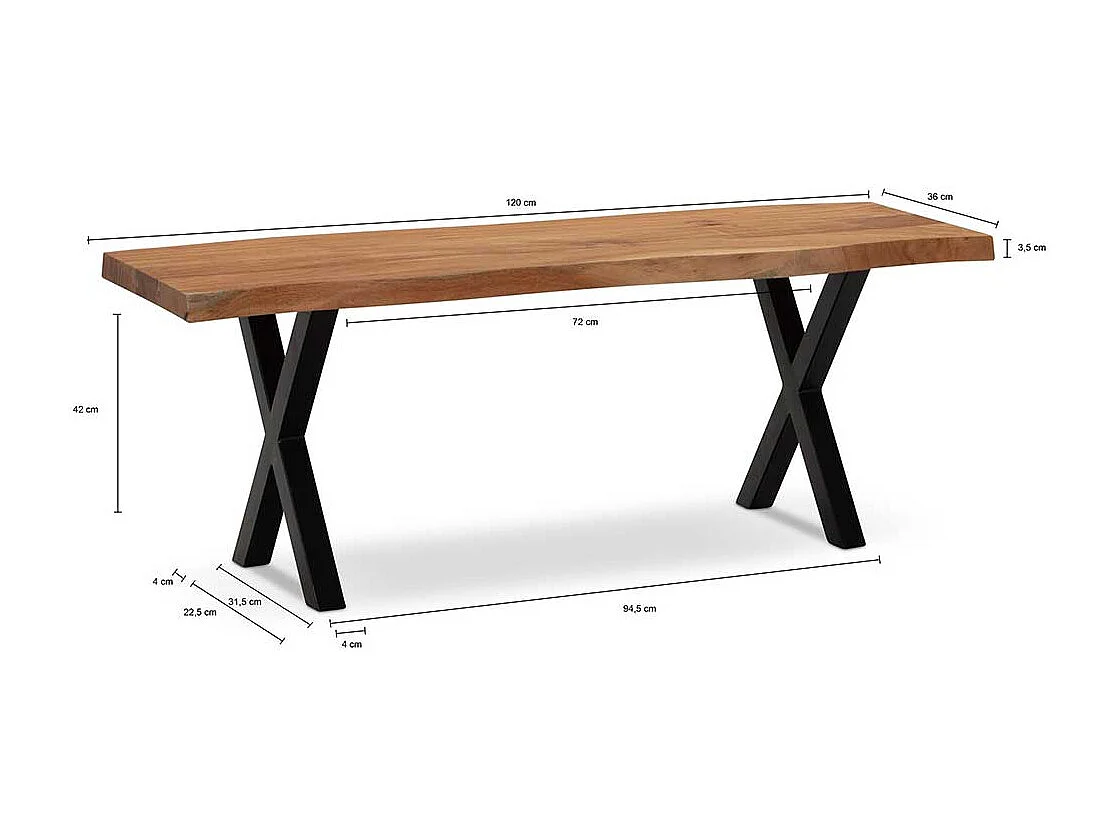 Holzbank Flurbank im Industry und Loft Stil 46 cm hoch