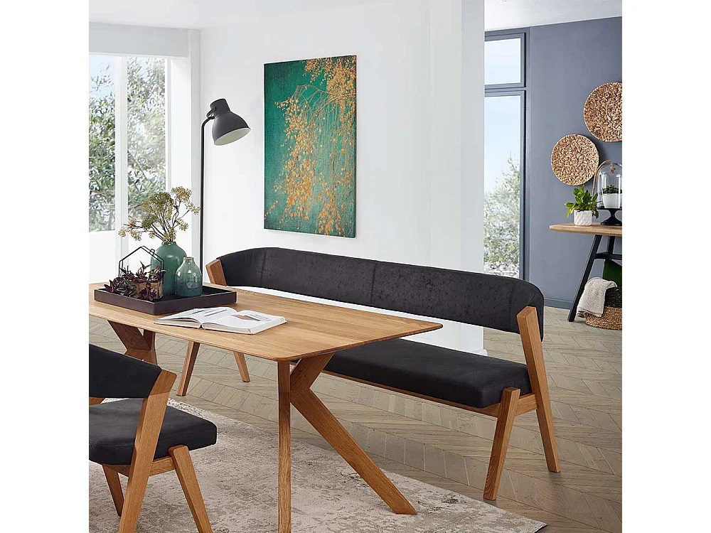 Sitzbank Esszimmer in Anthrazit Microfaser Gestell Wildeiche