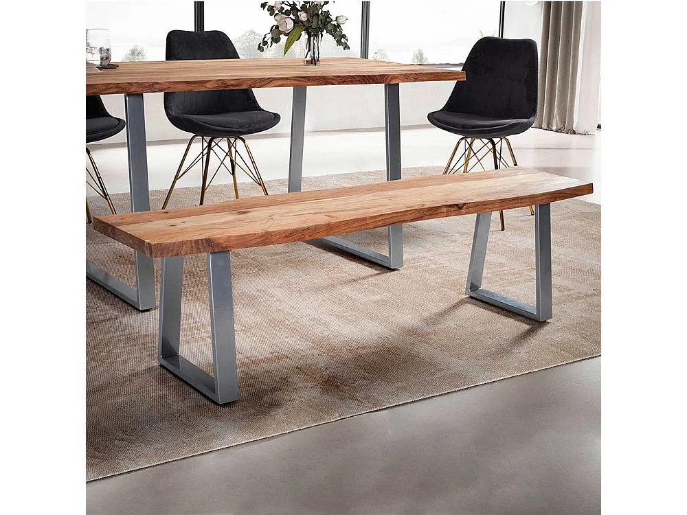 Esszimmerbank Sitzbank aus Metall und Akazie Massivholz