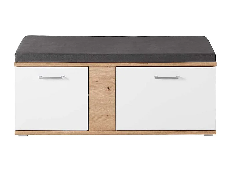 Flursitzbank in Wildeichefarben und Weiß einer Polsterauflage