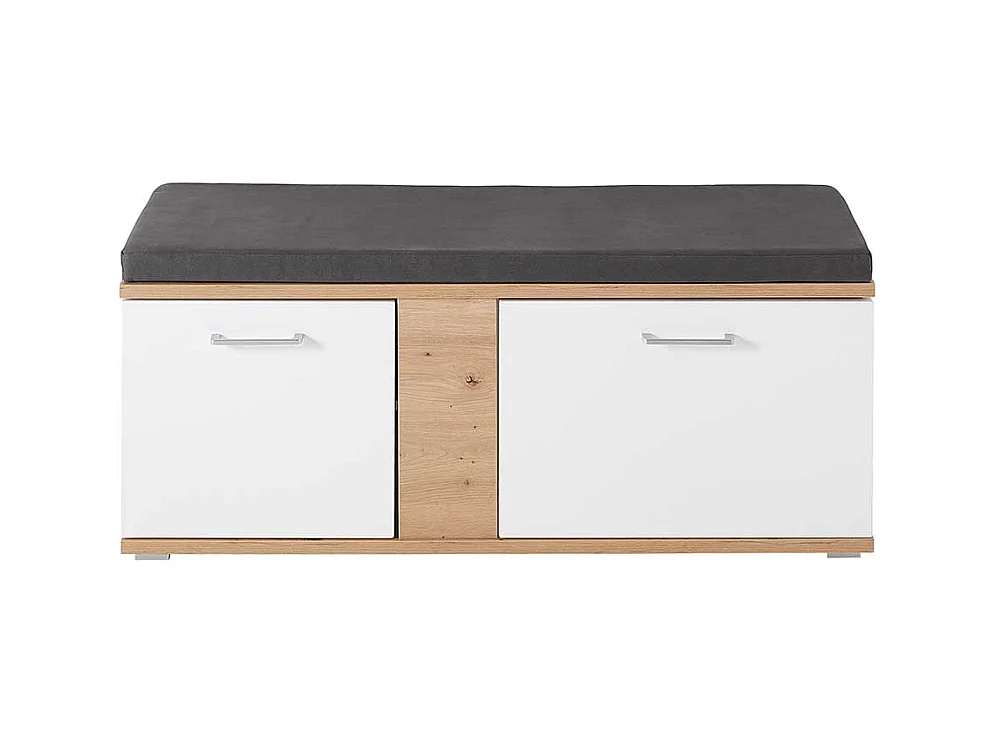 Flursitzbank in Wildeichefarben und Weiß einer Polsterauflage