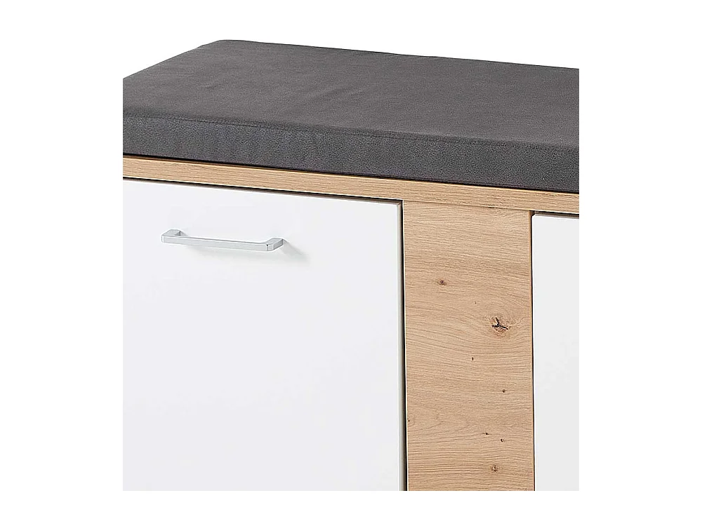 Flursitzbank in Wildeichefarben und Weiß einer Polsterauflage