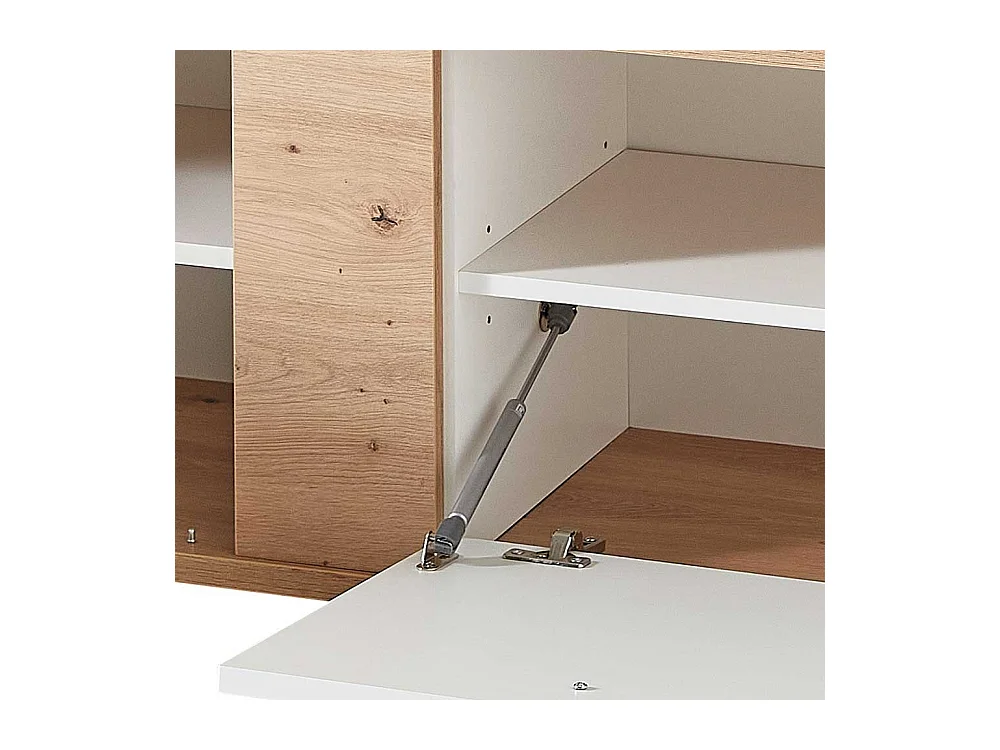 Flursitzbank in Wildeichefarben und Weiß einer Polsterauflage