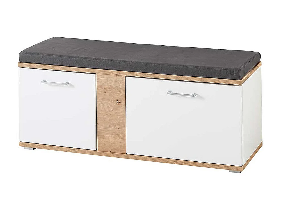 Flursitzbank in Wildeichefarben und Weiß einer Polsterauflage