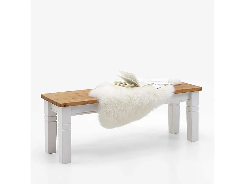 Skandinavische Holzbank in Weiß Kiefer massiv ohne Lehne