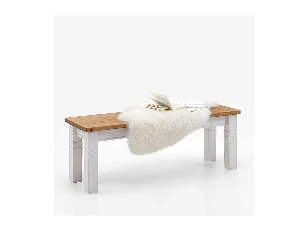 Skandinavische Holzbank in Weiß Kiefer massiv ohne Lehne