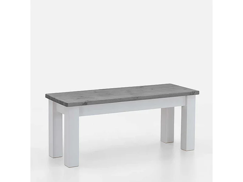 Eßzimmerbank Massivholz in Kiefer Grau und Weiß 46 cm hoch